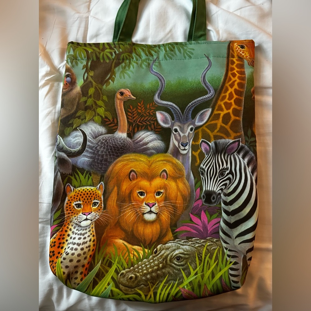 Clovis Ruffin Big Animal Safari Tote Bag Vintage Colorful Waterproof Canvas